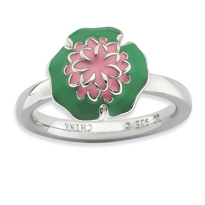 Black Bow Jewelry 2.25mm Sterling Silver Stackable Enameled Water Lily Ring