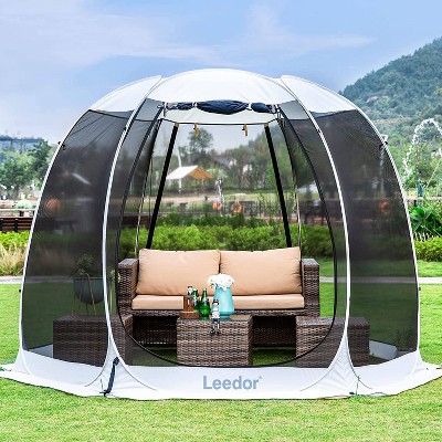 Leedor 10'x10' Outdoor Pop Up Portable Screen Tent with Mesh Netting Fiberglass Gazebo Gray