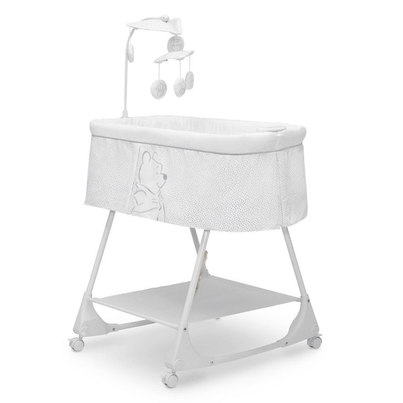 Delta Children Disney Winnie the Pooh Bassinet with Stationary Mobile Arm, Vibration, Nightlight and Music - White/Gray, 1 of 11