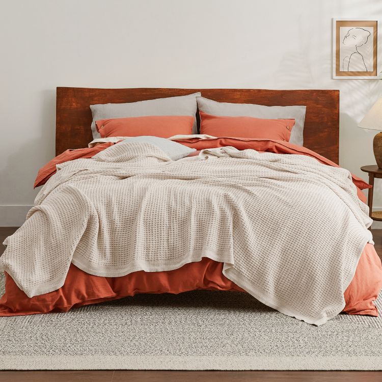 Bedsure-Waffle Weave 100% Cotton Solid Blanket For All Season, Breathable and Soft, Waffle Weave Blanket for Best Gift, 3 of 8