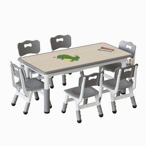 Height Adjustable Kids Table and 6 Chairs Set with Storage Box ¨C Graffiti Desktop, - 1 of 4