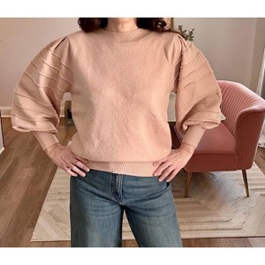 Women's Crew Neck Textured Puff Sleeve Knitted Sweater - Vine & Love - 1 of 4