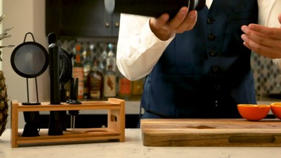 Matte Black 8-Piece Stainless Steel Cocktail Shaker Set with Bamboo Stand