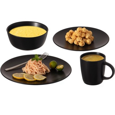 Matte Black Ceramic 16-Piece Dinnerware Set for 4
