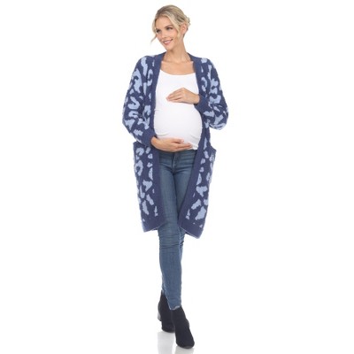 Maternity Leopard Print Open Front High Pile Fleece Coat -White Mark