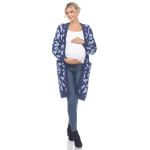 Maternity Leopard Print Open Front High Pile Fleece Coat -White Mark - 1 of 4