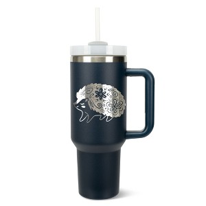 Elanze Designs 40 Ounce Travel Tumbler With Straw and Lid Stainless Steel Double Wall Insulated Woodland Floral Hedgehog Navy Blue - 1 of 4