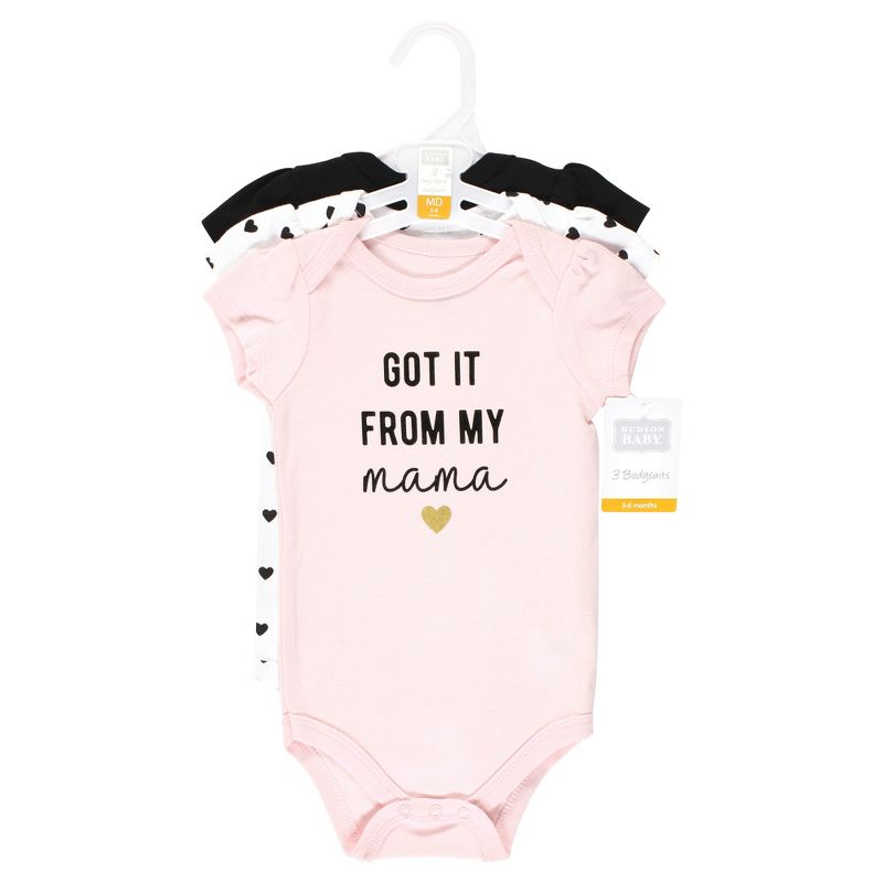 Hudson Baby Infant Girl Cotton Bodysuits, Mama Heart, 2 of 6