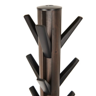 Flapper Sleek Black/Walnut 9-Hook Freestanding Coat Rack