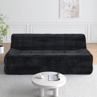 TiramisuBest 3-Seat Full-Sponge Corduroy Sofa, Modern Space-Saving Compression Design - Black