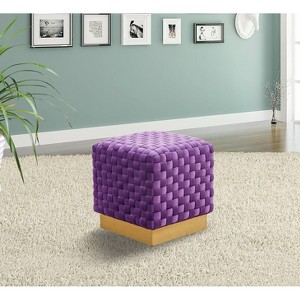 LeisureMod Myrtle 19" Square Weave Design Velvet Ottoman With Gold Base - 1 of 4