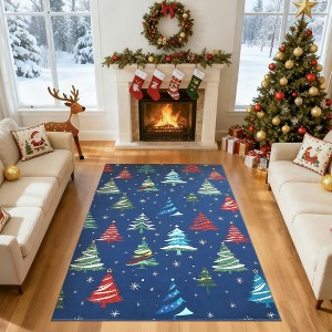 Christmas Area Rug, Washable Non Slip Holiday Carpet with Xmas Tree Pattern, Low Pile Accent Rug for Living Room Bedroom - 1 of 4