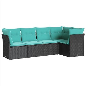 vidaXL Garden Sofa Set Black, Blue PE Rattan, Polyester, Powder-Coated Steel - 1 of 4