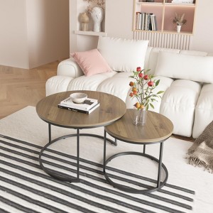 LOVMOR 27.6”Nesting Round Coffee Table Set of 2 w/Sturdy Metal Frame,End Table Side Tables for Living Room,Bedroom,Balcony,Yard - 1 of 4