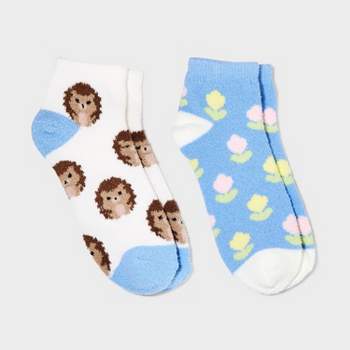 Women's 2pk Hedgehog Cozy Low Cut Socks - Ivory/Blue 4-10