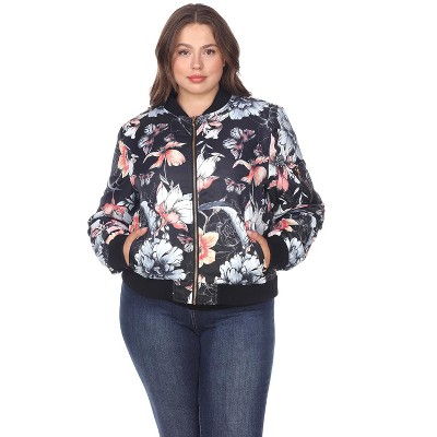 Women s Plus Size Floral Bomber Jacket White Mark Target