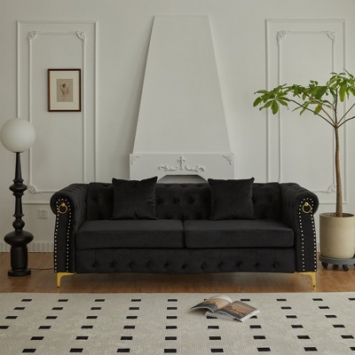 Hybition 84.6" Velvet Chesterfield Button-Tufted Sofa for Living Room