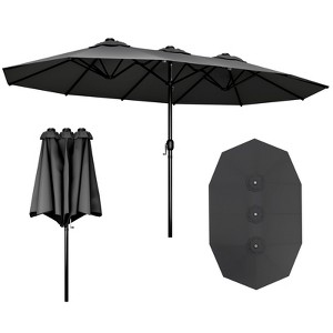 FONTOI Double Sided Outdoor Umbrella with Crank Handle, Rectangular Market Umbrella with 12 Ribs for Patio, Deck, Gray, 106.2"*94.5"*181.1" - 1 of 4
