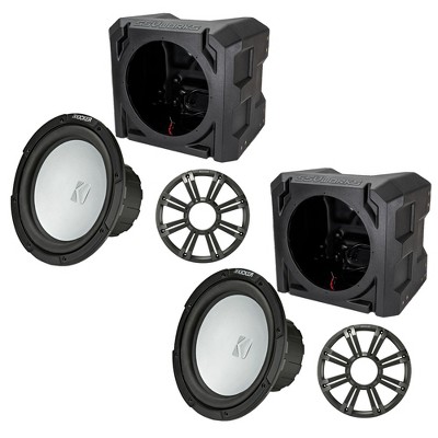 Kicker Two 45KM104 10" Marine Subwoofers 4-Ohm Charcoal LED Grill with SSV Universal Marine Sub Box Enclosures