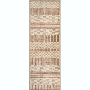 Modern Stripe Pattern Area Rug - Machine Washable, Non-Slip, Low-Pile Rug for Living Room, Bedroom, and Entryway - 1 of 4