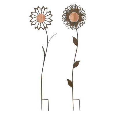 Transpac Rustic Metal Flower Yardstakes Set of 2 Decorative Garden Stakes with Bird Figurines for Indoor and Outdoor Use