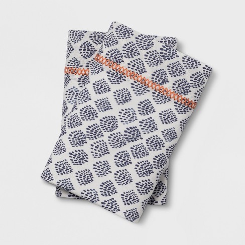 Print Percale Cotton Pillowcases Standard Indigo Opalhouse