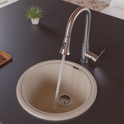 ALFI AB1717DI-B Biscuit 17Inch Drop-In Round Granite Composite Kitchen Prep Sink