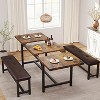 3-Piece Extendable Wooden Dining Set ¨C Stretchable Table with 2 Upholstered Benches, Dining Table Set for 4-6, Space-Saving Retro Farmhouse Set - 3 of 4