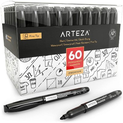 Arteza Waterproof Permanent Marker Set, Black, Fine Tip - 60 Pack (ARTZ-8709)