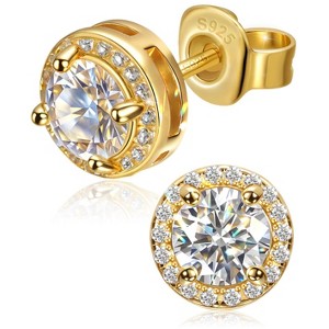 Molenia Moissanite Halo Stud Earrings for Women Men, Round Cut D Color VVS1 Lab Diamond, 18K/14K Gold Plated 925 Sterling Silver Studs Dainty Jewelry - 1 of 4