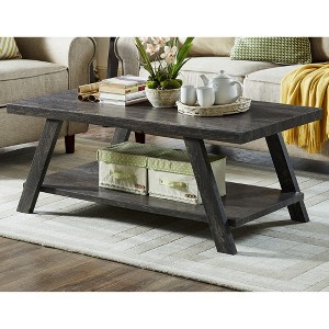 48" Wood Coffee Table with Shelf, Wide-Angled Legs, and Hardwood Veneer Top for Living Room or Home - 1 of 4