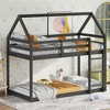 Whisen Twin over Twin Rubber Wood House-Shaped Floor Bunk Bed with ladder and Safety Guardrails - 3 of 4