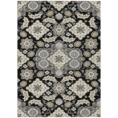 Black Gray And Beige Medallion Washable Indoor Outdoor Area Rug
