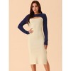 Seta T Women's Fall Color Block Round Neck Cut Out Front Long Sleeve Slit Hem Knit Sweater Midi Dress - 3 of 4