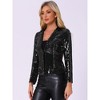 INSPIRE CHIC Women's Velvet Contrast Collar Shiny Metallic Cropped Sequin Blazers - 4 of 4