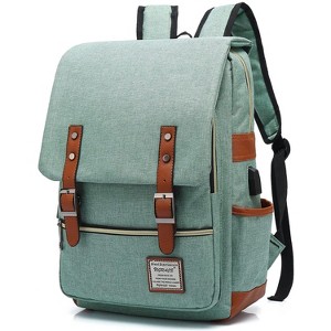 Vintage Laptop Backpack with USB Charging Port, Water Resistant Travelling Backpacks College Bag, Fits up to 15.6Inch Laptop in Green - 1 of 4
