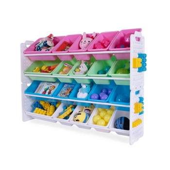 UNiPLAY Toy Organizer With 20 Removable Storage Bins and Block Play Panel, Multi-Size Bin Organizer