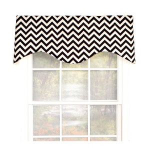 RLF Home Zig Zag Cornice  100% Cotton with Fully Lined 3" Rod Pocket Valnance for Windows 50" x 17" Black - 1 of 4