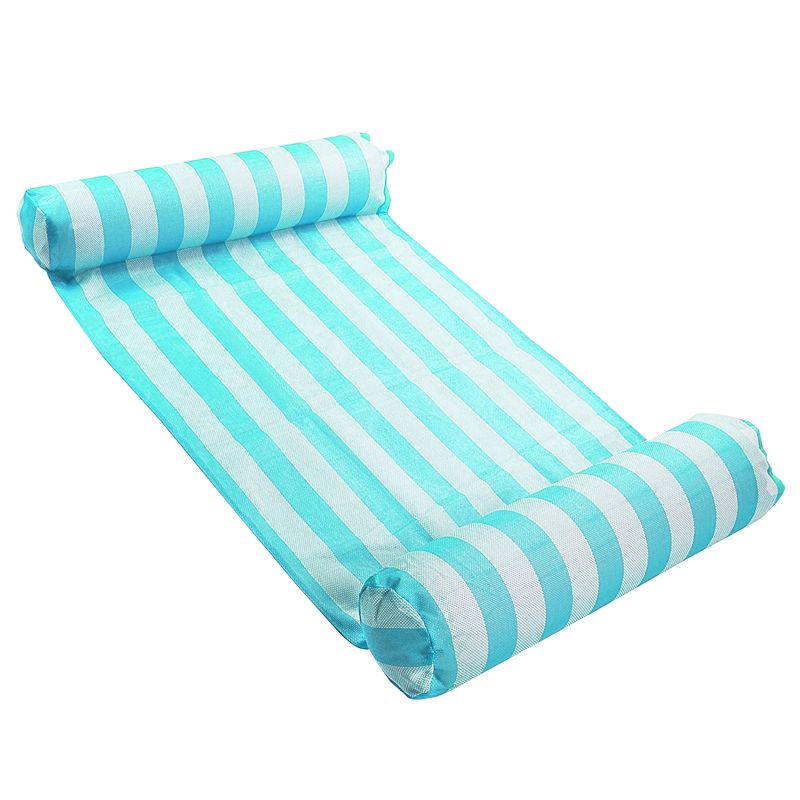 Magic Time International 91613VM Inflatable PVC Vinyl Striped Hammock Chair Pool Float, Teal and White with Double Inflatable Tubes (2 Pack), 2 of 5