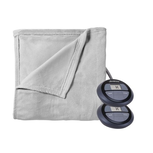 Sunbeam Queen Electric Heated Microplush Blanket In Gray With Dual Digital  Display Controllers : Target