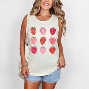 Simply Sage Market Strawberry Watercolor Chart Garment Dyed Tank - 1 of 3