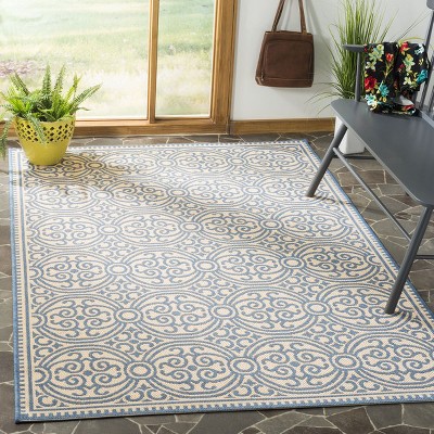 Blue and Cream Geometric Flat Woven 9' x 12' Area Rug