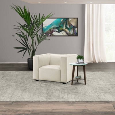 Ivory Genuine Leather and Wood Armchair