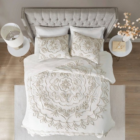 King/California King 3pc Valeria Cotton Chenille Coverlet Set Ivory/Taupe
