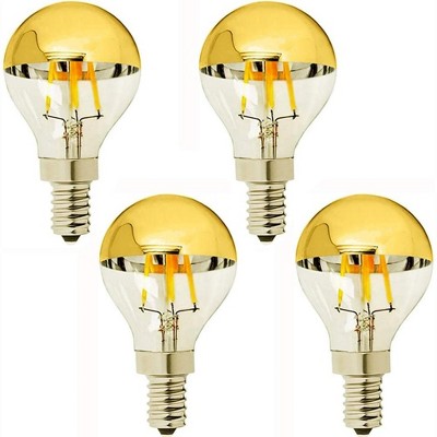 Runesay G14(G45) Half Chrome Light Dimmable 4W(40W Equivalent) E12 LED Candelabra Bulbs, Warm White Filament Vintage Bulb W/ Golden Mirror, Pack of 4