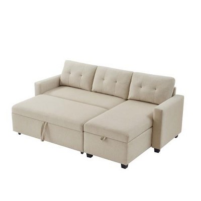 SYFERLORY Upholstered Pull Out Sectional Sofa with Storage Chaise, Convertible Corner Couch, Beige