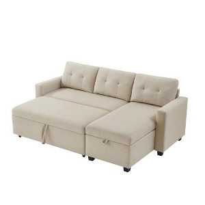 SYFERLORY Upholstered Pull Out Sectional Sofa with Storage Chaise, Convertible Corner Couch, Beige - 1 of 1