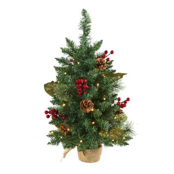 2ft Nearly Natural Pre-Lit LED Pine with Pinecones and Berries Artificial Christmas Tree Clear Lights
