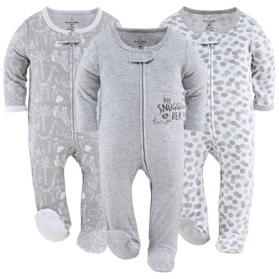 The Peanutshell Footed Baby Sleepers for Boys or Girls, Grey Elephant 3-Pack Newborn to 12 Months