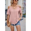 Womens Eyelet  Embroidery Tops Spaghetti Straps Short Sleeve Cold Shoulder Front Knit Casual Summer Lightweight Blouses for Women - 3 of 4